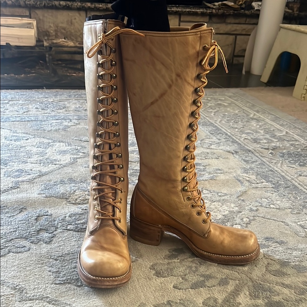 Vintage FRYE Tan Lace-Up Leather Boots